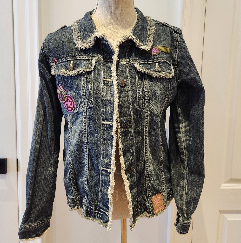 Jeep Women's Distressed Denim Jacket - Dark Blue